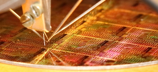 A photonic wafer under test & measurement